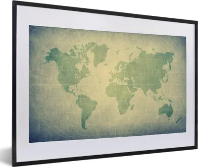 Produktbild von MuchoWow® Gerahmtes Poster Weltkarte - Globus - Grün - Kinder - Jungen - Mädchen 60x40 cm - Poster mit Schwarzem Bilderrahmen Wandposter Rahmen Foto Bilder - Schlafzimmer - Plakat in Rahmen - Drucken