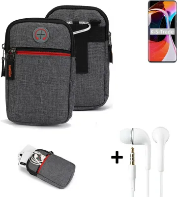 Produktbild von K-S-Trade Gürteltaasche + Kopfhörer kompatibel mit Xiaomi Mi 10 Pro Handy Tasche Holster Schutz Hülle Handy Hülle grau Zusatzfächer 1x