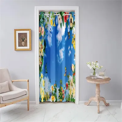 Image de Rideau de porte occultant, thermique, avec œillets, motif floral, 168x229 cm