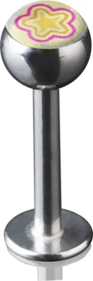 Produktbild von viva-adorno 1,2 x 8mm Lippen Piercing Stecker Labretstecker 316L Chirurgenstahl 20 verschiedene Motive Picture Logo Z379,S15 Blume gelb