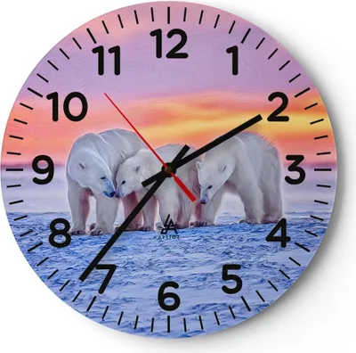 Produktbild von Wanduhr - Rund - Glasuhr - Bären Winter Schnee Familie - 30x30cm - Schleichendes Uhrwerk - Lautlos - zum Aufhängen bereit - Dekoration Modern - Wanddekoration aus Glas - C4AR30x30-2836
