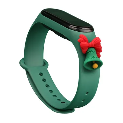 Produktbild von Ersatz-Silikonarmband Strap Xmas für Xiaomi Mi Band 4/Mi Band 3, Dunkelgrün-Bell