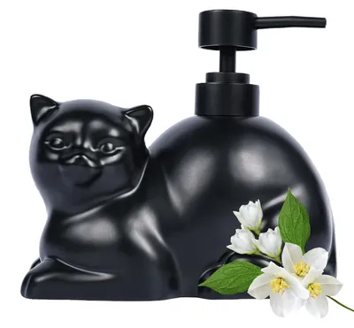 Zdjęcie produktu dla Śmieszna ceramiczna butelka na mydło w kształcie kota, 444 ml, czarna