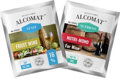 Zdjęcie produktu dla Drożdże winne Alcomat Fruit Yeast HAT 16% + odżywka Nutri Mono | Drożdże winne | Odżywka dla drożdży | Wysoka tolerancja alkoholu | Zestaw 2 sztuki