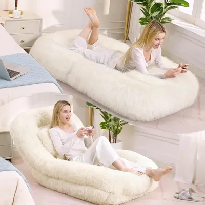 Immagine prodotto di Cuccia per cani e persone, divano relax, regolabile in 5 posizioni, sedia da gaming a pavimento, colore beige in peluche