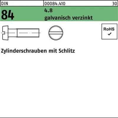 Produktbild von Zylinderschraube DIN 84 m.Schlitz M 4 x 35 4.8 galvanisch verzinkt