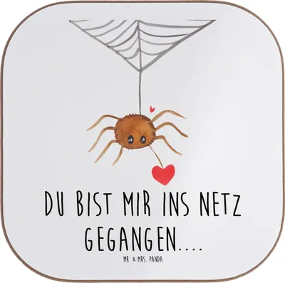 Produktbild von Mr. & Mrs. Panda Untersetzer für Gläser Spinne Agathe Liebe - Weiß - Geschenk, gläseruntersetzer, Liebesbeweis, Coaster, Liebesgeschenk, Becheruntersetzer, Verliebt