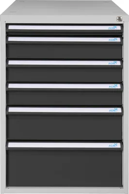 Produktbild von Schubladenbox mit 6 Schubladen für Werkbank Rhino| HxBxT 80x53x70cm | Traglast 60kg | Lichtgrau/Anthrazitgrau