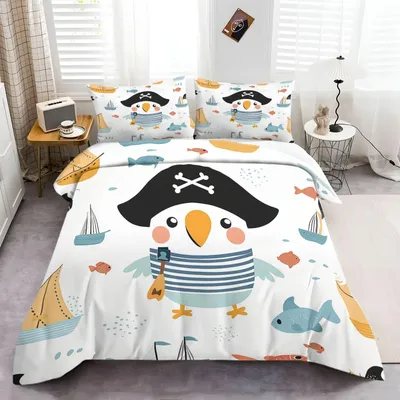 Obrázek produktu pro Elzusha – Sada povlečení s pirátským motivem, rozměr 135 x 200 cm, materiál: mikrovlákno