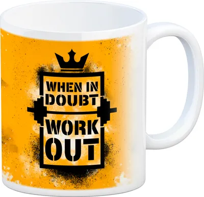 Produktbild von When in doubt Work out Kaffeebecher mit motivierendem Spruch in {orange}