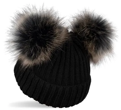 Produktbild von styleBREAKER Kinder Strick Bommelmütze mit 2 Kunstfellbommel und Fleece Futter, Winter Mütze, Strickmütze, 2-5 Jahre 04024203