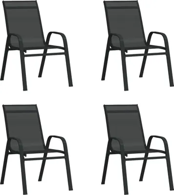 Image de The Living Store Chaises de jardin empilables 4 pcs noir Textilène