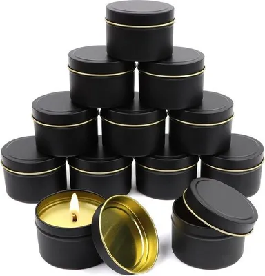 Produktbild von Unyqoos® 12er Set schwarze Aluminium-Kerzendosen 120 ml – Ø 6,5 cm x H 4,5 cm, wiederverwendbare runde Kerzengläser für Kerzenherstellung