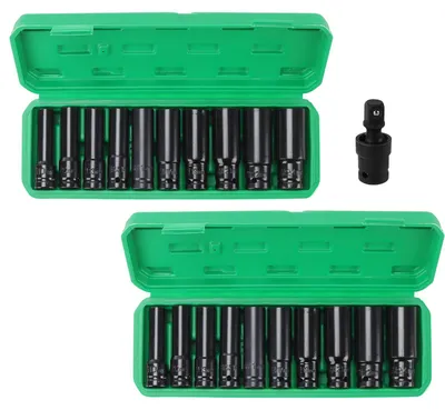 21-tlg. 1/2 Zoll Tiefbett-Steckschlüsselsatz, 10-24 mm, mit Universalgelenk