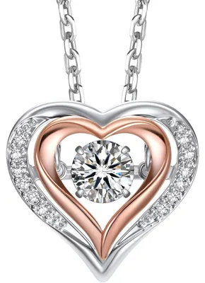 Image de Collier pour femme, pendentif cœur, 1 carat de moissanite, argent 925 plaqué or rose, cadeau