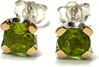 Produktbild von Ohrring 925/- Silber bicolor  facettierter Peridot rund 5 mm Ohrstecker
