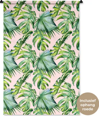Produktbild von MuchoWow® Wandteppich Wandbehang Blumen - Tropisch - Blätter 90x135 cm Tapisserie Dekoration Wandtuch - Baumwolle - Wandskulptur