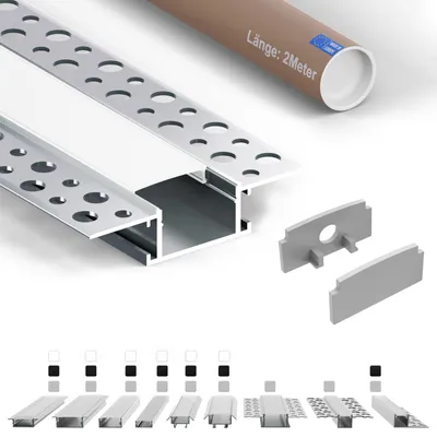 Produktbild von LED-Trockenbauprofil T1 2 m Silber für LED-Streifen bis 20 mm inkl. milchiger Abdeckung