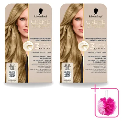 Imagen del producto de 2 unidades de Schwarzkopf Creme Supreme 8-0 Rubio Natural - Tinte permanente para el cabello, 245g - Paquete económico - 2 unidades
