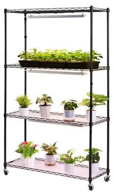 Immagine prodotto di Mensole per piante SucceBuy con luce di crescita, 90x35x150 cm, supporto per piante a 4 livelli con ruote, luci LED a spettro completo da 90 W con tre modalità di colore, portavaso in metallo per la germinazione e la coltivazione delle piante