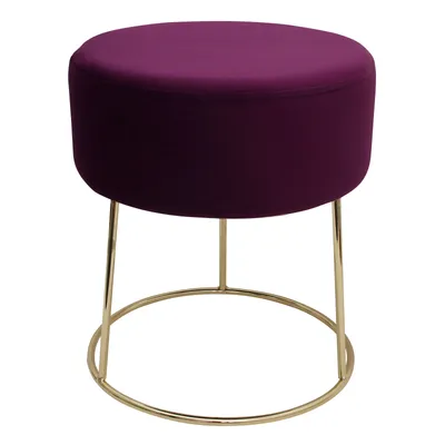 Produktbild von Echtwerk runder Sitzhocker Marilyn, Polsterhocker aus Samtstoff, Schminkhocker mit Metallbeinen in gold, Hocker geeignet für Schlaf- und Wohnzimmer, Fußhocker bis 150 kg belastbar, beere
