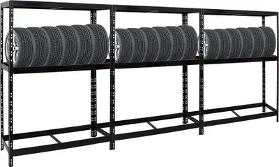Produktbild von Mega Deal | 3x Reifenregal Tiger | HxBxT 180x130x50 cm | bis zu insgesamt 36 Reifen | mit Fachboden | Schwarz