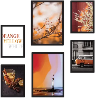 Wandbilder-Set Orange, Gelb & Weiß, 6 Poster A3 & A4, ohne Rahmen