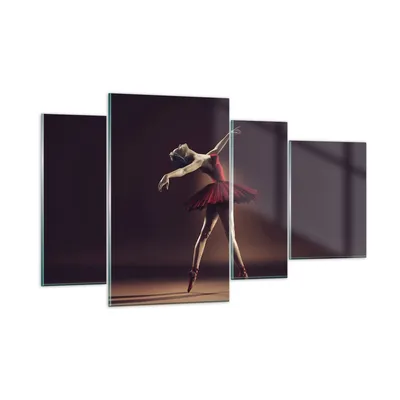 Produktbild von Bilder auf glas - 4 Teile - Ballerina Rot Kleid - 120x70cm - Glasbilder - Wandbilder - Bilder - zum Aufhängen bereit - Wanddekoration aus Glas - Glas Bilder - Wandbild auf Glas - GDL120x70-4336