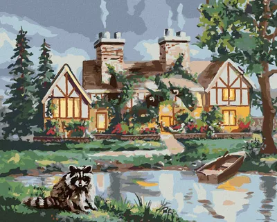 Produktbild von Zuty - Malen nach Zahlen - WASCHBÄR, BOOT UND HAUS (D. RUSTY RUST), 40x50 cm, mit Keilrahmen (bereits gespannt)