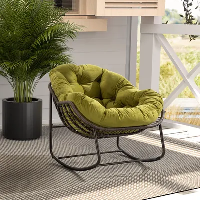 Obrázek produktu pro Houpací křeslo AIORBER, ručně tkaný ratan s měkkými polštáři, nosnost až 250 liber, lounge křeslo, 43,7x37,2x31,5 cm, na balkon, do obývacího pokoje, zelené