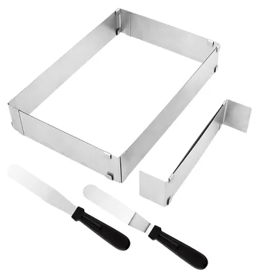 Verstellbarer Backrahmen, Edelstahl, 5 cm, mit 2 Spateln