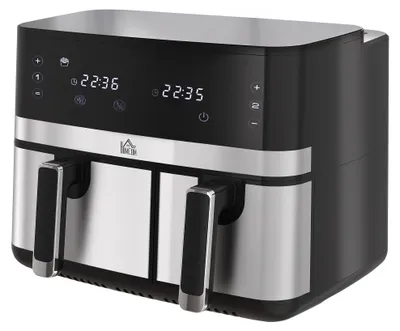 Produktbild von HOMCOM Heißluftfritteuse 8,5L Fritteuse mit Doppelkammer 8 in 1 Rezeptur Schwarz