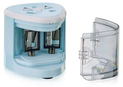 Produktbild von Elektrischer Universalspitzer für alle Bleistifte, Buntstifte, Kajalstifte und Wachsmalstifte | Doppelspitzer für Bleistifte mit 6–8 mm und 9–12 mm Durchmesser
