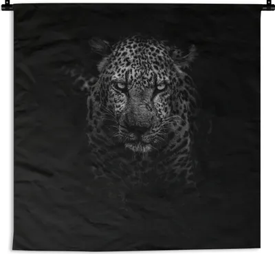 Produktbild von MuchoWow® Wandteppich Wandbehang Leopard - Schwarz - Weiß 120x120 cm Tapisserie Dekoration Wandtuch - Modern - Baumwollgewebe