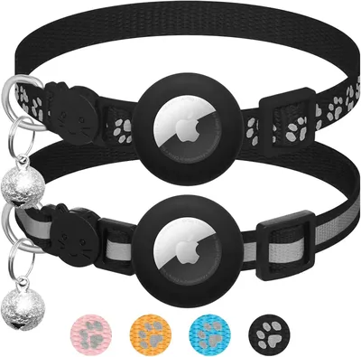 Productafbeelding van Kattenhalsband met bel - set van 2 - reflecterend - veiligheidssluiting - geschikt voor Apple AirTag