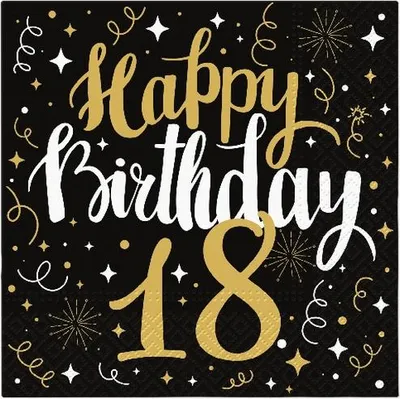 Produktbild von 20 Servietten Gold Birthday 18 - Happy Birthday 18 schwarz-gold 33x33cm