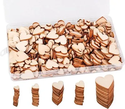 Immagine prodotto di Ornamenti a forma di cuore in legno naturale, 400 pezzi, per il fai da te e lo scrapbooking