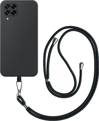 Zdjęcie produktu dla Etui na telefon Samsung Galaxy M53 z odpinaną czarną smyczą - elastyczne etui na tył z silikonu TPU z czarną smyczą - czarne - Smartphonics