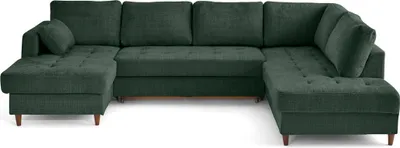 Image de Lisa Design Anna - canapé panoramique d'angle droit 7 places convertible avec coffre en velours texturé , Vert
