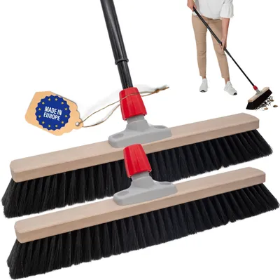 Produktbild von Novaliv 2x Saalbesen 50 cm mit Teleskopstiel Borsten Kunstborsten besen fein Werkstattbesen mit Stiel Hallenbesen Industriebesen Hausbesen Kehrbesen Zimmerbesen Haarbesen Terassenbesen Besen weich