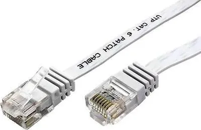 Image de Câble patch plat CAT 6, U/UTP, blanc, 2 m - conducteur en cuivre (CU)
