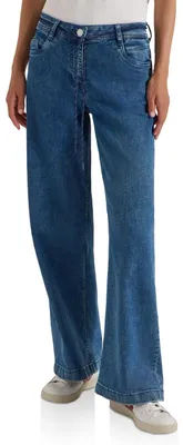 Image de Jean taille haute, coupe évasée, coupe ample, bleu moyen, taille 33