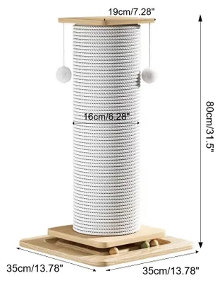 Image de Arbre à gratter pour chats - Griffoir en colonne de 80 cm - Deux niveaux - Corde en sisal naturel - Idéal pour les chats d'intérieur - Avec jouet à balle suspendu