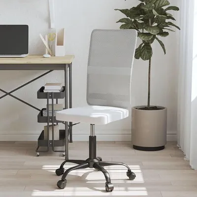 Imagen del producto de Silla de oficina con altura ajustable, color blanco, fabricada con malla transpirable, con función giratoria y ruedas. Silla de escritorio ergonómica con respaldo y reposabrazos, ideal para trabajar desde casa o en la oficina