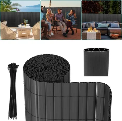 Produktbild von Hengda Sichtschutzmatte PVC Sichtschutzzaun grau Windschutz fur Garten Balkon und Terrasse 80x300cm Stabile W-Form