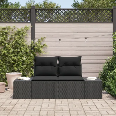 Produktbild von ZMH 2-Sitzer Garten Sofa mit Stauraum & Kissen Schwarz Poly-Rattan