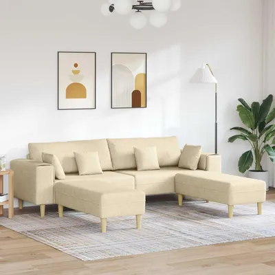 Zdjęcie produktu dla Sofa vidaXL, 3-osobowa, kremowa, obita tkaniną