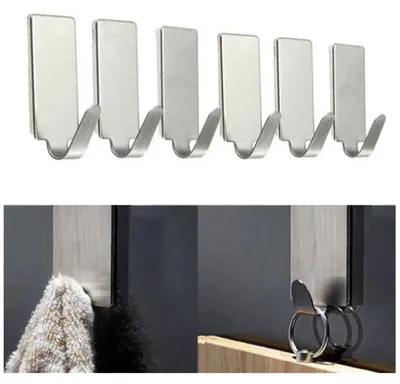Image de Crochets adhésifs, 6 crochets adhésifs pour mur, crochets adhésifs, crochets en acier inoxydable adhésifs, crochets adhésifs pour mur