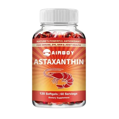 Produktbild von Astaxanthin 12mg (120 Kapseln) Nahrungsergänzungsmittel, Antioxidans, Haut, Augen, Gelenken, Herz, Anti-Aging, Immunsystem