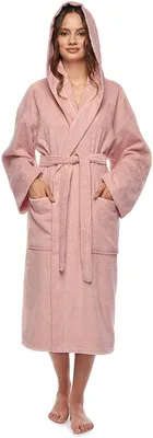 Produktbild von Bademantel für Damen mit Kapuze, extra lang, 100% Baumwolle-Frottee, Größe:XL Extra Lang, Farbe:Altrosa